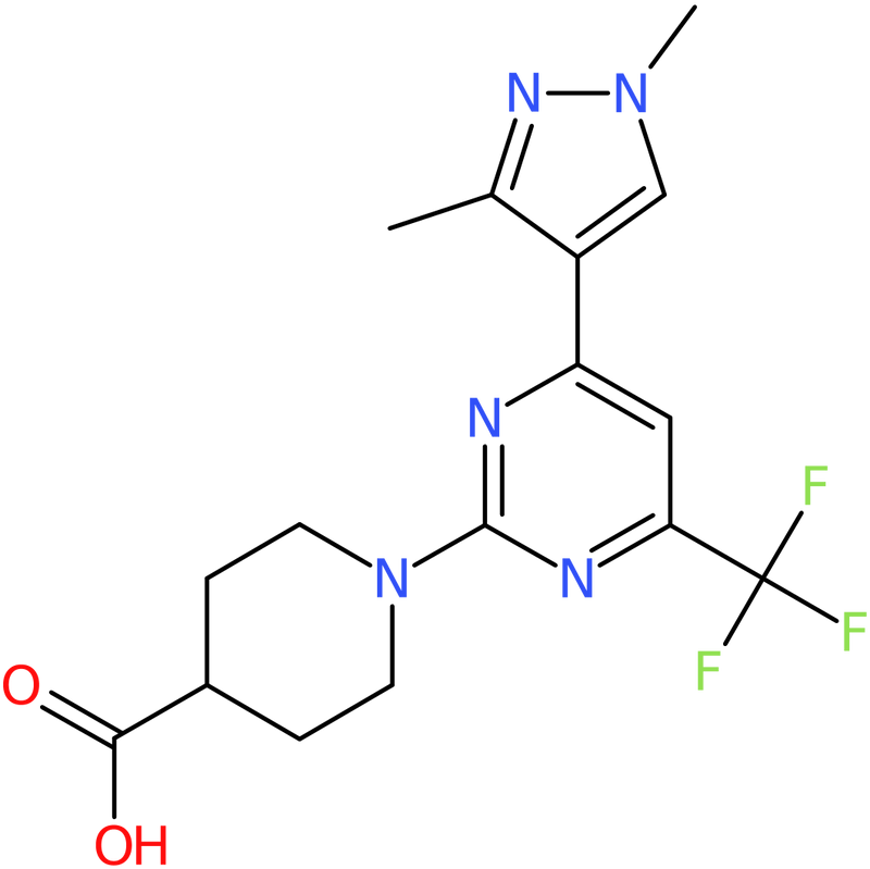 CAS: 1006334-19-5 | 1-[4-(1,3-Dimethyl-1H-pyrazol-4-yl)-6-(trifluoromethyl)pyrimidin-2-yl]piperidine-4-carboxylic acid, NX10632