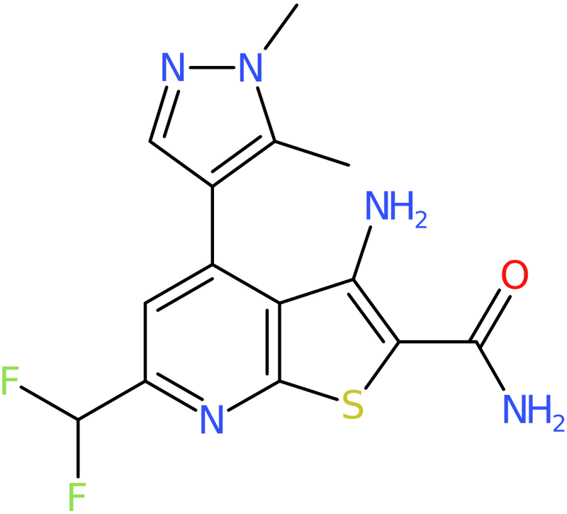 CAS: 1005699-94-4 | 3-Amino-6-(difluoromethyl)-4-(1,5-dimethyl-1H-pyrazol-4-yl)thieno[2,3-b]pyridine-2-carboxamide, NX10572