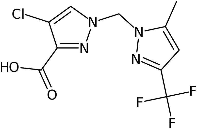 CAS: 1006341-09-8 | 4-Chloro-1-{[5-methyl-3-(trifluoromethyl)-1H-pyrazol-1-yl]methyl}-1H-pyrazole-3-carboxylic acid, NX10643