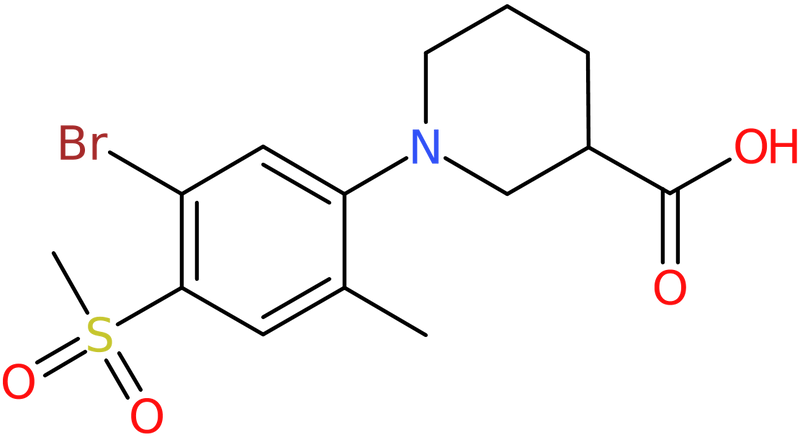 CAS: 1000018-36-9 | 1-[5-Bromo-2-methyl-4-(methylsulphonyl)phenyl]piperidine-3-carboxylic acid, NX10073