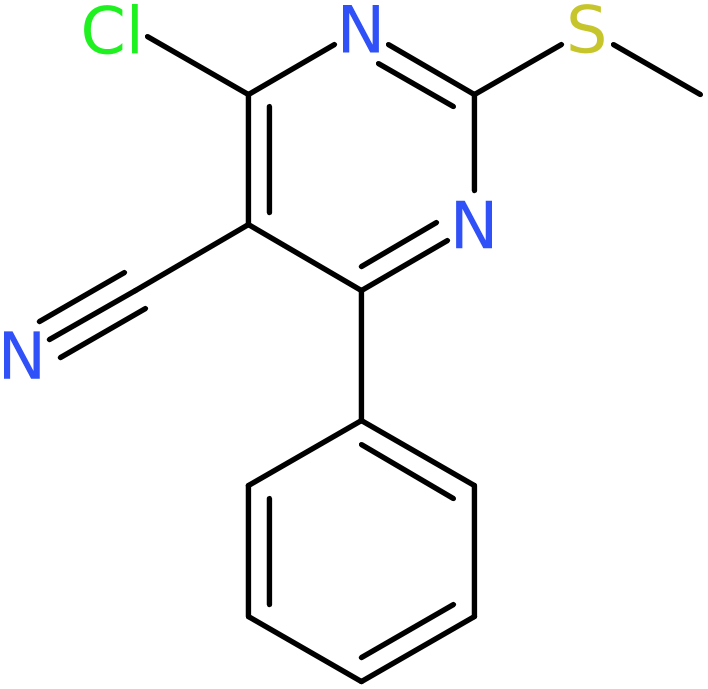 CAS: 124598-28-3 | 4-Chloro-2-(methylsulfanyl)-6-phenyl-5-pyrimidinecarbonitrile, NX18882
